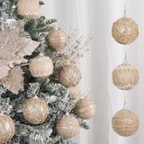 XmasExp Boerderij kerstbal ornamenten set - 70 mm/2,76 inch Onbreekbare rustieke kerstboom hangende decoratie (12 stuks, beige en champagne)