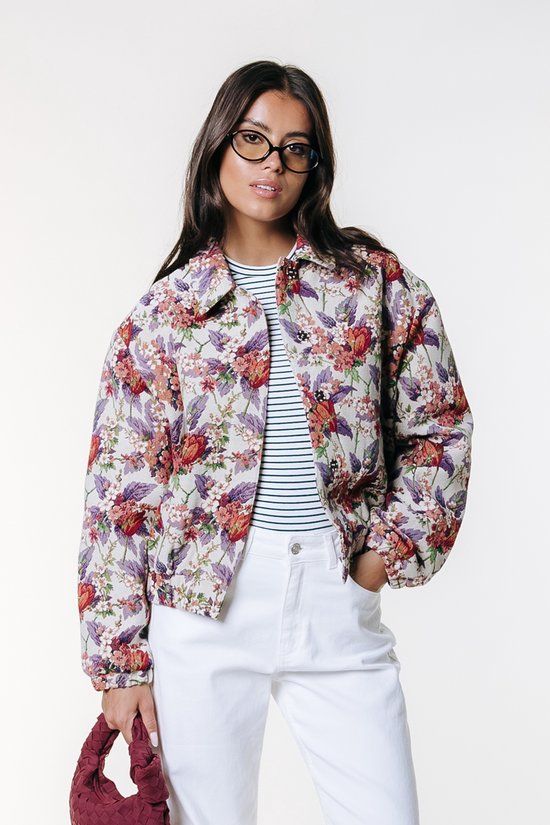 Colourful Rebel Bente Flower Jacquard Bomber Jacket - Off White - XL