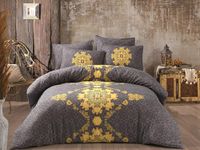 Nuit Des Rêves Double Quilt Cover Set (200 x 200 cm), geel en antraciet, 50% katoen/50% polyester, inclusief 2 kussenslopen (80 x 80 cm), machinewasbaar op 40 °C