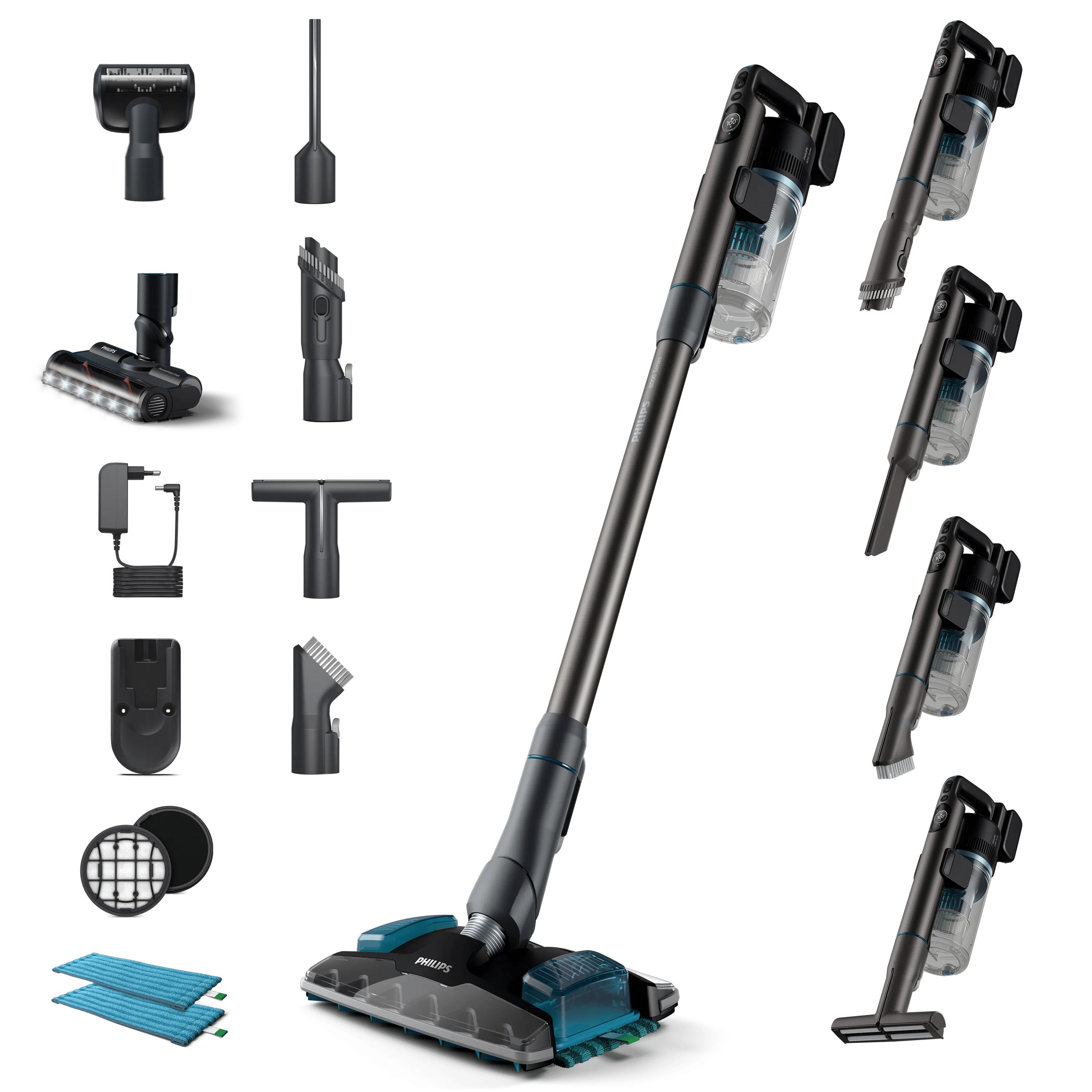 Philips 8000 Series XC8057/01 Steelstofzuiger Aqua Plus - Draadloos, Zakloos, Met Dweilfunctie