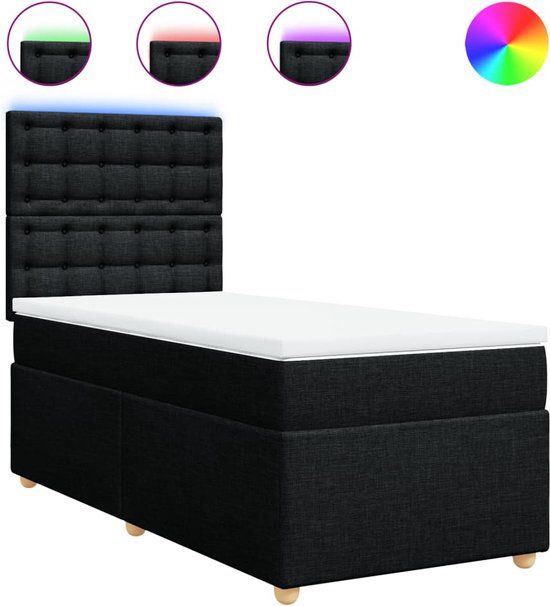 vidaXL Boxspring met matras stof zwart 90x200 cm
