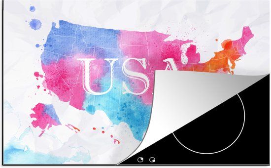 KitchenYeah® Inductie beschermer 77x51 cm - Amerika - Wereldkaart - Waterverf - Inductie kookplaat accessoire
