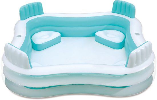 Summer Waves Opblaasbaar Zwembad met zitjes - Wit en Blauw - 223 x 223 x 66 cm