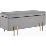 Homcom Grand pouf coffre de rangement design contemporain - Banc avec espace de rangement - Dim. 100l x 40l x 42h cm - Velours gris clair piètement métal doré