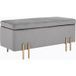 Homcom Grand pouf coffre de rangement design contemporain - Banc avec espace de rangement - Dim. 100l x 40l x 42h cm - Velours gris clair piètement métal doré