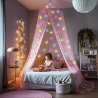 Roze Klamboe met Glow in the Dark Eenhoorns - Hemelbed voor Kinderkamer of Volwassenen - Eenhoorn Sluier, Hemeltje en Bedtent - Baby Muggennet Bedhemel Decoratie