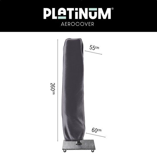 Platinum AeroCover - Zweefparasolhoes - H260x55/60cm - tot 3,2x3,2m, 2,6x3,5m en 3,5x2,6m - Met rits en stok - Ademend - Waterproof - Hoge kleurechtheid