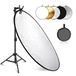NEEWER 110 cm lichtreflectorset, 5-in-1 opvouwbare ronde reflector (doorschijnend/zilver/goud/wit/zwart), metalen klem en 53-110 cm korte standaard voor lage hoek kinderen studiofotografie
