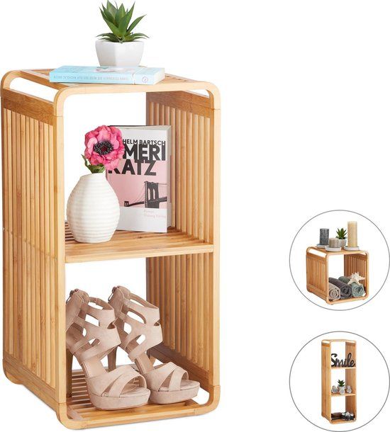Relaxdays Bamboe Kastje met Vakken - Staand Rek - Smal Badkamerrek - 3 Planken - 64,7 x 33 x 33 cm - Natuur