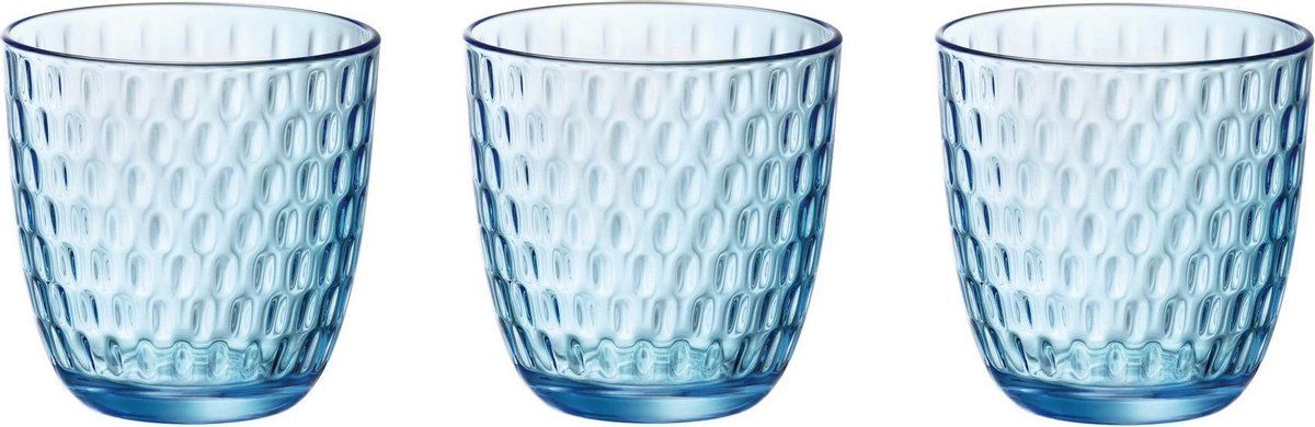 Bormioli 8x Waterglazen Blauw Transparant met Relief 290 ml