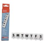 Gima Pill Holder Wekelijks, wit, 7 compartimenten met dagen in het Frans, Spaans en Roemeens, duurzaam plastic, 25831