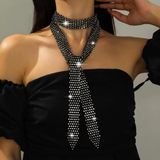 Merkloos Cravate pour femme, cravate pour femme scintillante avec strass, cravate fine longue avec cristaux, adaptée pour les fêtes, les soirées dansantes, les mariages, le cosplay, la plage et un usage quotidien.
