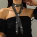 Merkloos Cravate pour femme, cravate pour femme scintillante avec strass, cravate fine longue avec cristaux, adaptée pour les fêtes, les soirées dansantes, les mariages, le cosplay, la plage et un usage quotidien.