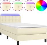 vidaXL Boxspring met matras en LED kunstleer crèmekleurig 90x190 cm