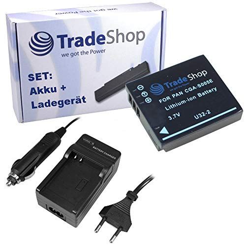 Trade Shop 2-in-1 set: Li-Ion accu 1600 mAh + acculader met auto-adapter compatibel met Panasonic Lumix DMC LX1 LX2 FX01 DMC-FX07 DMC-FX3 DMC-LX1