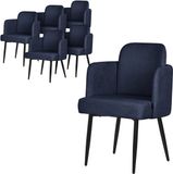 ML-Design Set van 6 Eetkamerstoelen Donkerblauw Stof Metalen Poten 120 kg