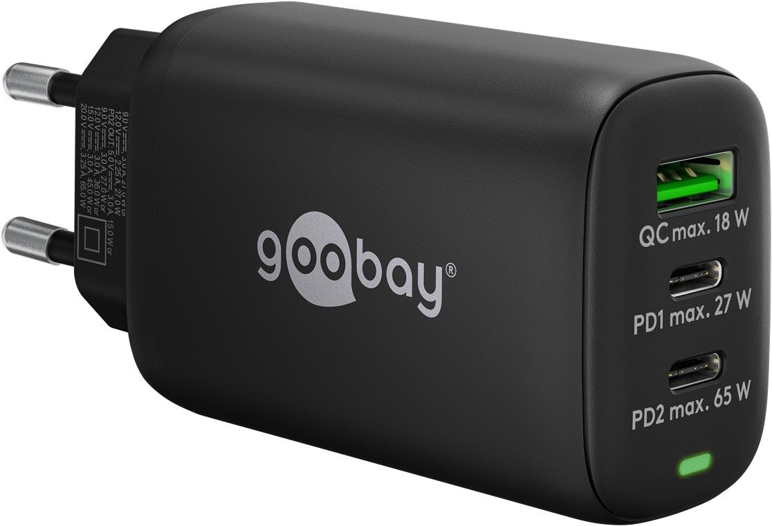 Goobay 65W USB-C & USB-A Charger - 3-Port - Black