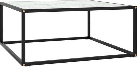 vidaXL Salontafel met wit marmerglas 80x80x35 cm zwart