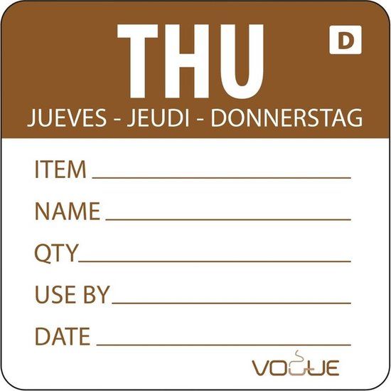 Vogue Hygiplas Oplosbare Kleurcode Voedseletiketten Donderdag (250 stuks)