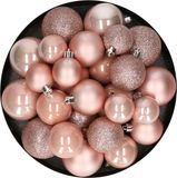 Decoris Kerstballen - 30x st - lichtroze - 4, 5, 6 cm - kunststof - mat-glans-glitter