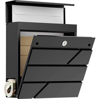 Avalo Brievenbus RVS Zwart met Krantenvak en Slot - Incl. Montagemateriaal & 2 Sleutels