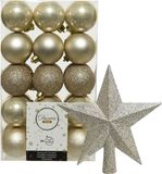 Decoris Boules de Noël - 30x plastique - 6 cm - incluant étoile de sommet - champagne or