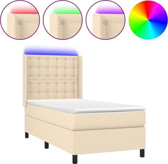vidaXL Boxspring met matras en LED stof crèmekleurig 100x200 cm