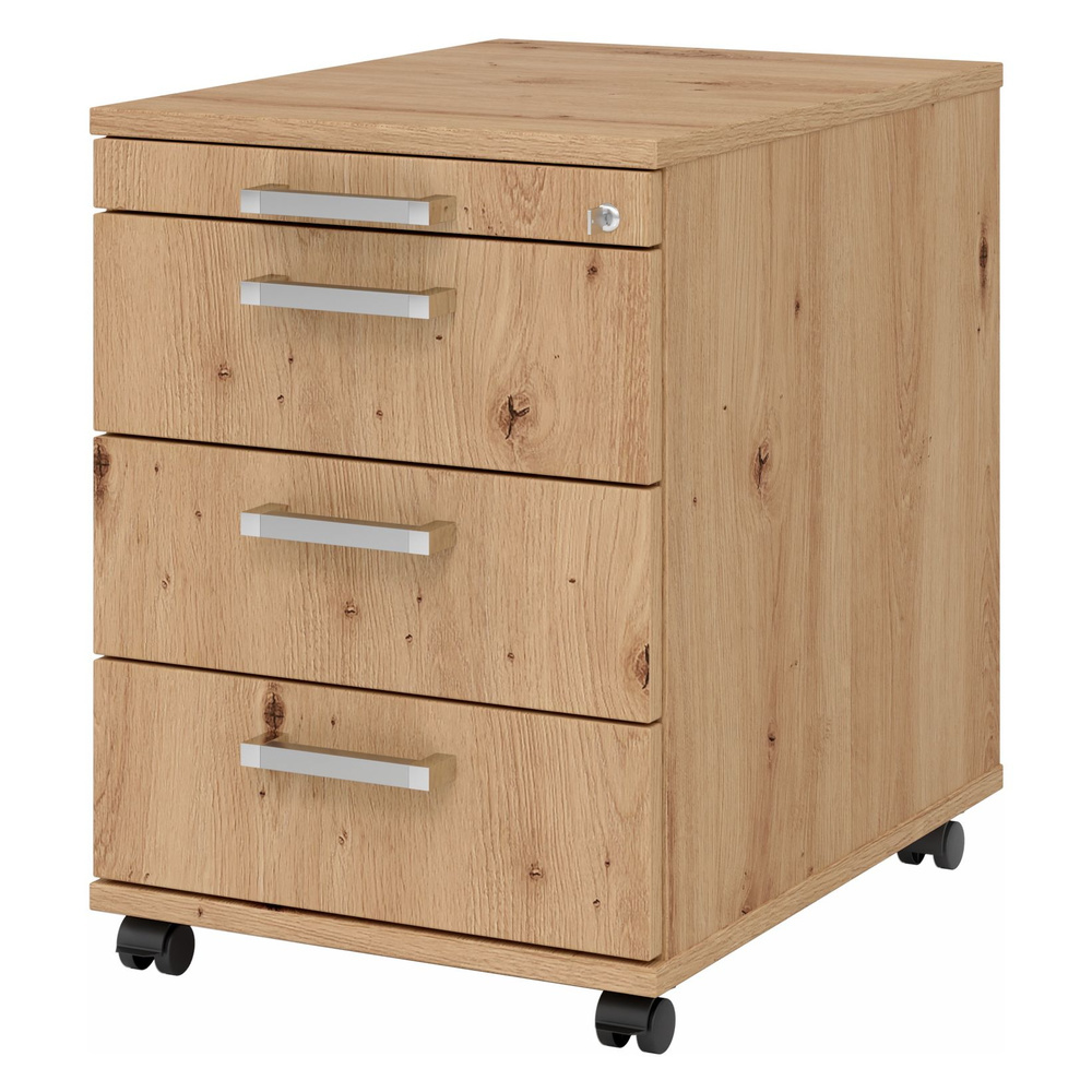 hjh OFFICE PRO SIGNA AC30 CE - Rolcontainer Knoestige Eiken met 3 lades Hout Chrome metaal handgreep