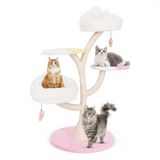 Stefano Lauran Corvance B.V. Krabpaal – Kattenboom – Kattenhuis – Kattenmeubel – Kattentoren – 4 Niveaus Met Speelballen – Afneembare Wasbare Ligplaatsen – Roze/Wit – Compact & Stevig