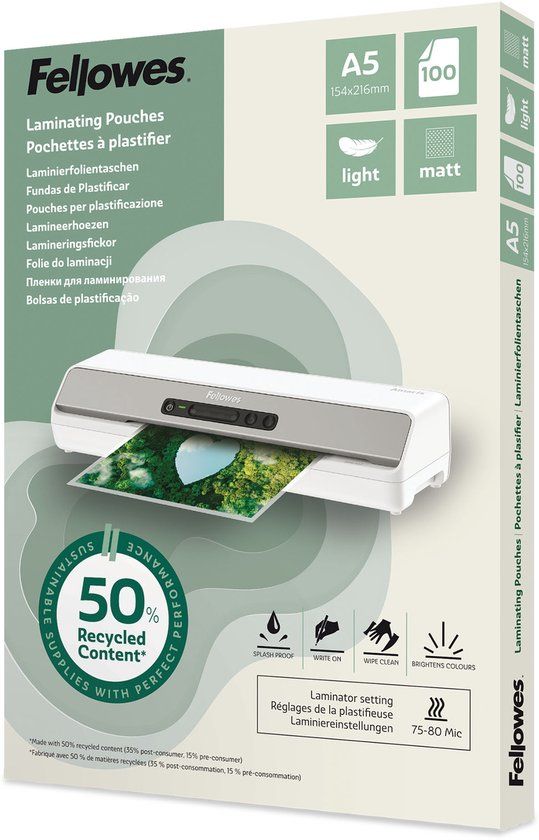 Fellowes Lamineerhoezen A5 Mat 80 micron Transparant 100 Stuks
