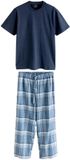 Next - Heren - Geruite pyjamaset met korte mouwen - Blauw