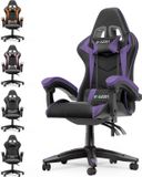 Bigzzia Chaise de jeu ergonomique - avec support lombaire et appui-tête - Réglable en hauteur - Noir-violet