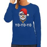 Bellatio Decorations Gangster / rapper Santa foute Kerstsweater / kersttrui blauw voor dames - Kerstkleding / Christmas outfit XS