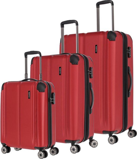 Travelite City 4-Wiel Kofferset 3st. - Harde bagage - TSA slot - rot