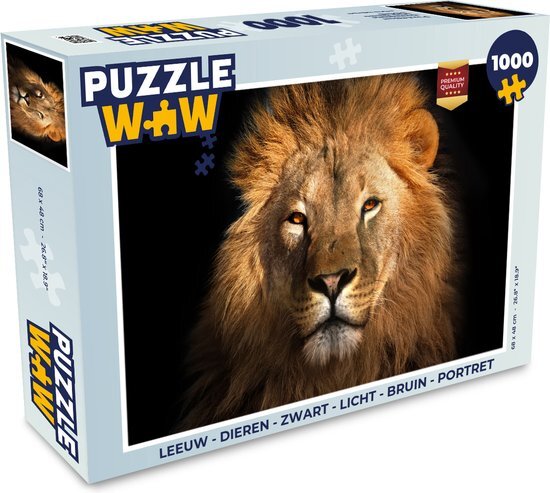 MuchoWow Puzzel Leeuw - Dieren - Zwart - Licht - Bruin - Portret - Legpuzzel - Puzzel 500 stukjes - Sinterklaas cadeautjes - Sinterklaas voor grote kinderen