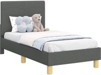 vidaXL Peuterbedframe met hoofdbord, donkergrijs, 70 x 140 cm, stof
