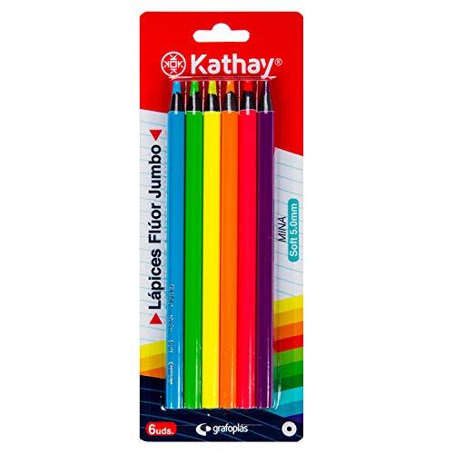 Kathay 86234499 kleurpotloden Fluor, Jumbo, zachte punt 5 mm