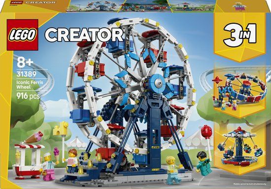 LEGO Creator 3in1 Klassiek Reuzenrad, UFO-attractie en Zweefmolen Speelgoed voor Kinderen 31389
