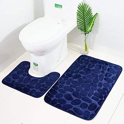 ele ELEOPTION 2-delige antislip voetstuk badmat set - marineblauw
