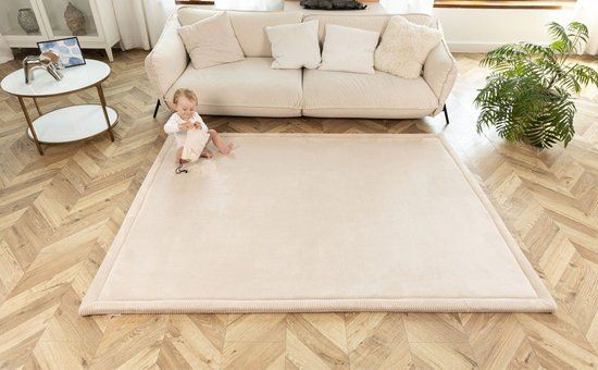 HAKUNA Beige Baby Play Mat - 200 x 150 cm - Soft Velvet Foam