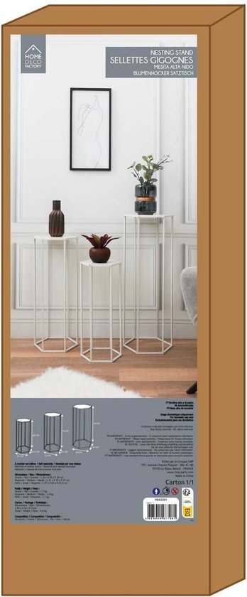 HOME DECO FACTORY Gigogne X3 Metalen wit Mobilier Tafel Bureau Console Sellette Meubels binnen, 60 x 30 x 26 cm