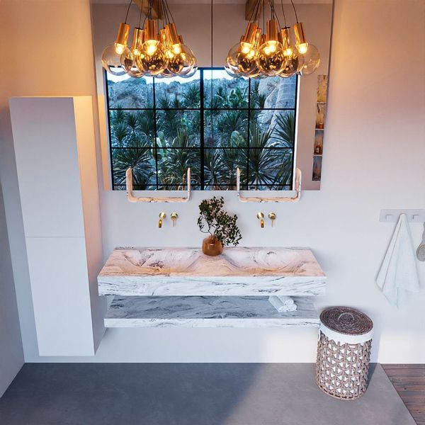 MONDIAZ ALAN-DLUX Badmeubelset 130cm Glace met dubbele wastafel zonder kraangat - ADX130GlaPLD0Gla