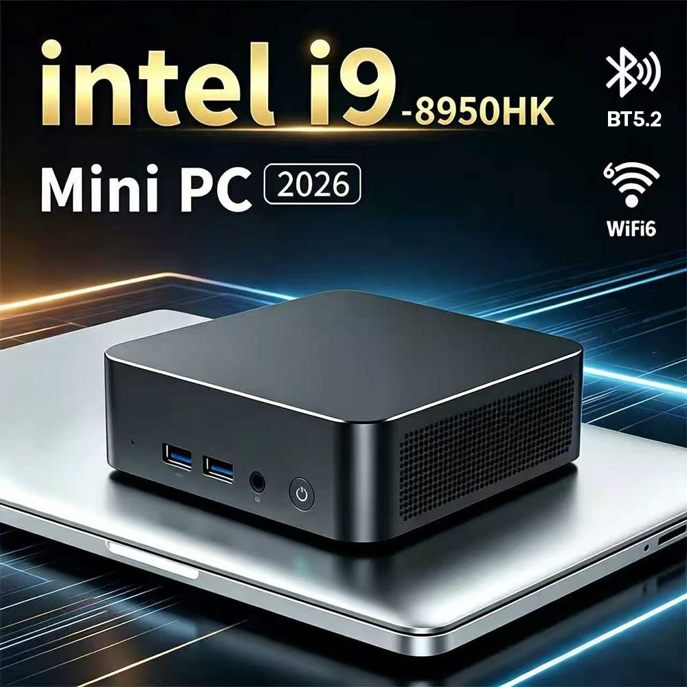 NONE Nieuwe 2026 draagbare mini pc Intel Core i9-8950HK Gaming Office Study pc WIFI6 BT5.2 1/2TB M.2 SSD Desktop pc Windows 11 Pro 3-scherms display