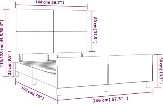 vidaXL Bedframe Fluweel Lichtgrijs 140x190 cm