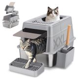 Merkloos Kattenbak Roestvrij Staal XXL - 38 Liter - Klapdeksel - 61 x 42 x 39 cm