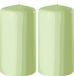 Enlightening Candles 2x bougies cylindriques/tronconiques vert clair 6 x 8 cm 27 heures de combustion - Bougies inodores vert clair - Décorations d'intérieur