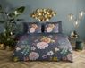 Descanso dekbedovertrek bloemen - 1 persoons 140x200/220 cm - Antraciet - 100% Katoen satijn