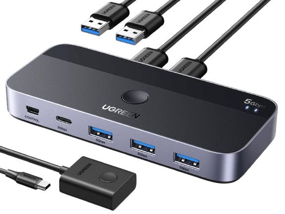 UGREEN USB 3.0 Sharing Switch - 2 in 4 Out - 2 Computers delen 4 USB-A/C apparaten - USB Switcher Hub voor toetsenbord, muis, printer - 5Gbps Dataoverdracht - Plug and Play