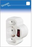 Enzo Randaarde stekkeradapter 2 x euro + 1 x RA met schakelaar wit - 6640895