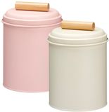 Excellent Houseware Voorraadpotten set - 2x - koekjes bewaarblik - 14 x 20 cm - metaal - roze / wit